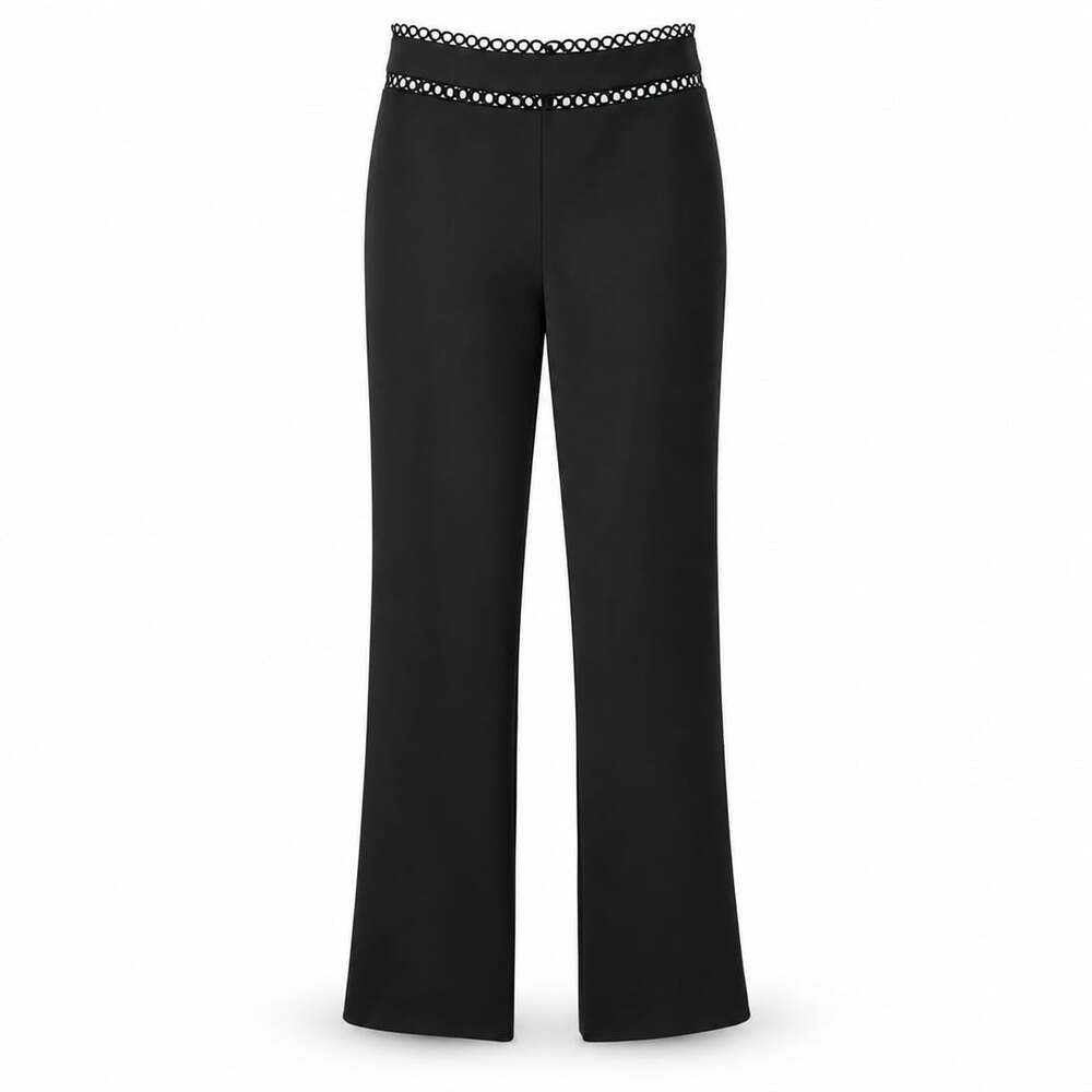Karina Grimaldi Pants Size M Black Lace Trim Crepe Trousers